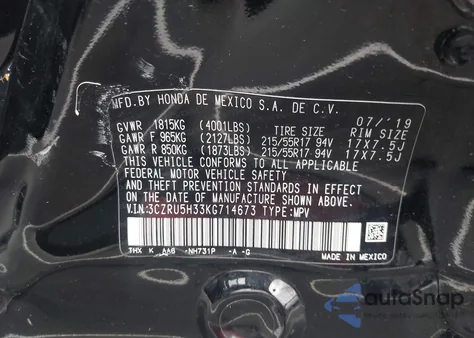 2019 Honda Hr-V Lx from USA, damaged, VIN 3CZRU5H33KG714673